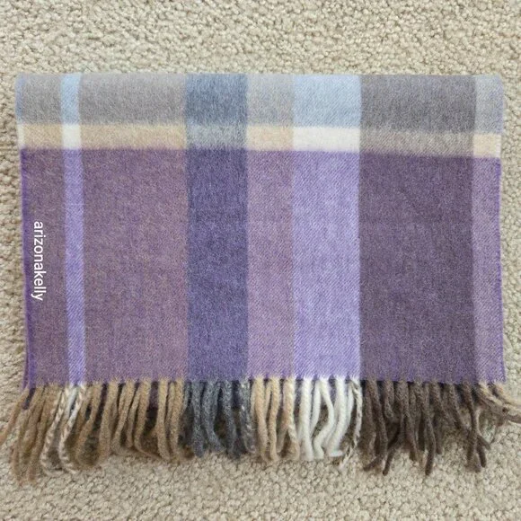 Luxurious Cashmere Scarf Purple Plaid Thick Plush - Picture 9 of 13